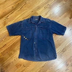 Results Jeans size XL Mens Denim Carpenter Shirt Button Up Hammer Loop Work Wear